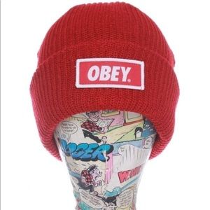 Obey red beanie